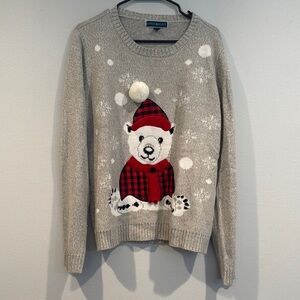 Karen Scott Gray Snowman Winter Holiday Sweater with Puff Ball Size Extra Large